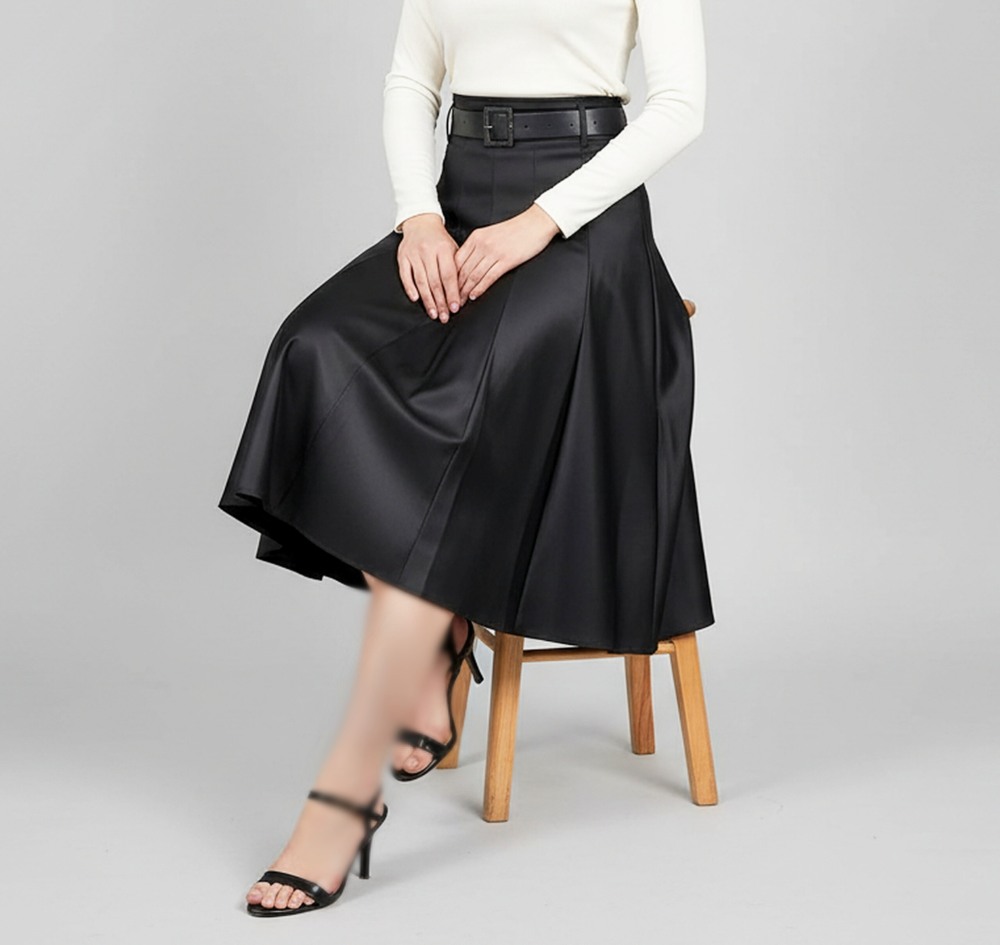 دامن ساتن نیم کلوش زیر زانو میدی کمر دار زنانه ۱۰ ترک کد 1124