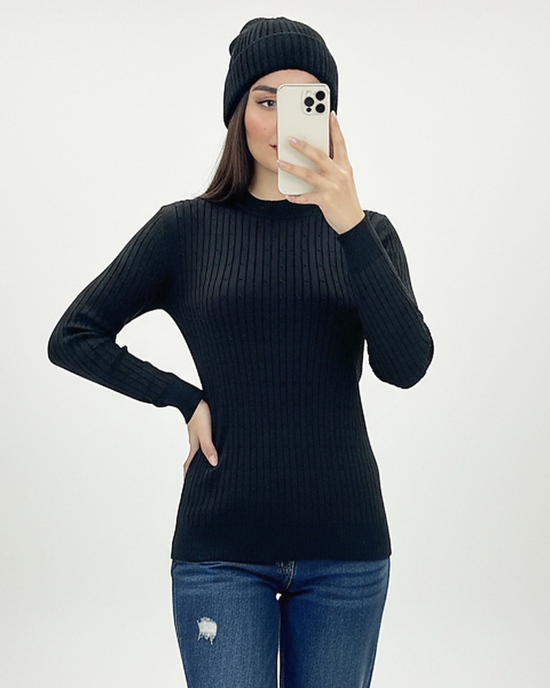 بلوز بافت زنانه گپ طرح مارپیچ نخ ترک آستین بلند کد 1868