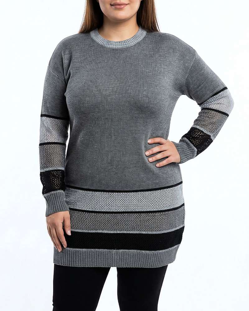 تونیک بافت زنانه سایز بزرگ پلاس آستین بلند پایین و مچ طرح زنبوری کد 1950