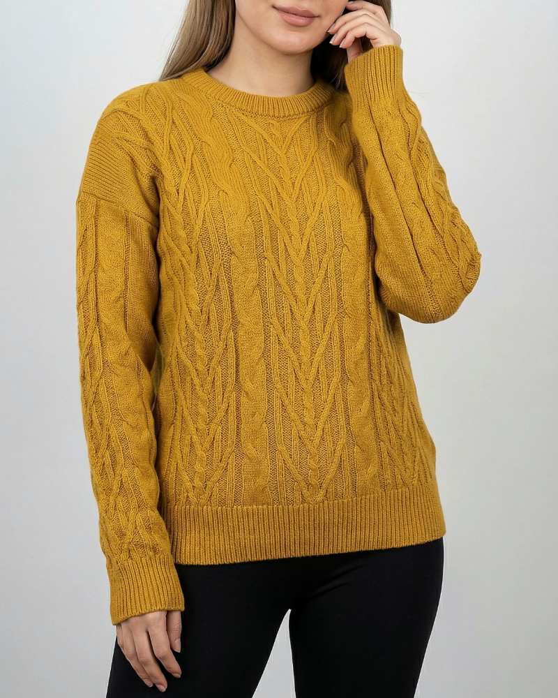 بلوز بافت زنانه طرح کابلی برجسته طناب یقه گرد آستین بلند کد 1910