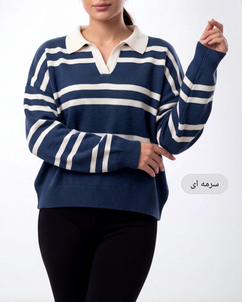 پولوشرت بافت آستین بلند راه راه زنانه قواره باکسی کد 2046