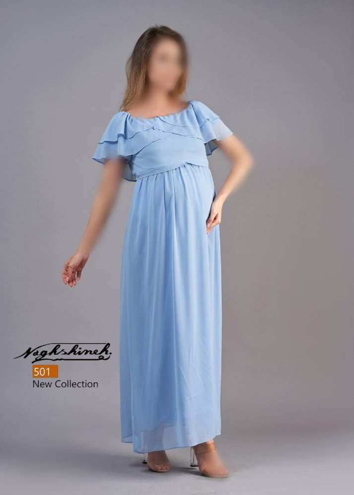 پیراهن بلند بارداری پارچه حریر مدل یقه دلبری کد 0641