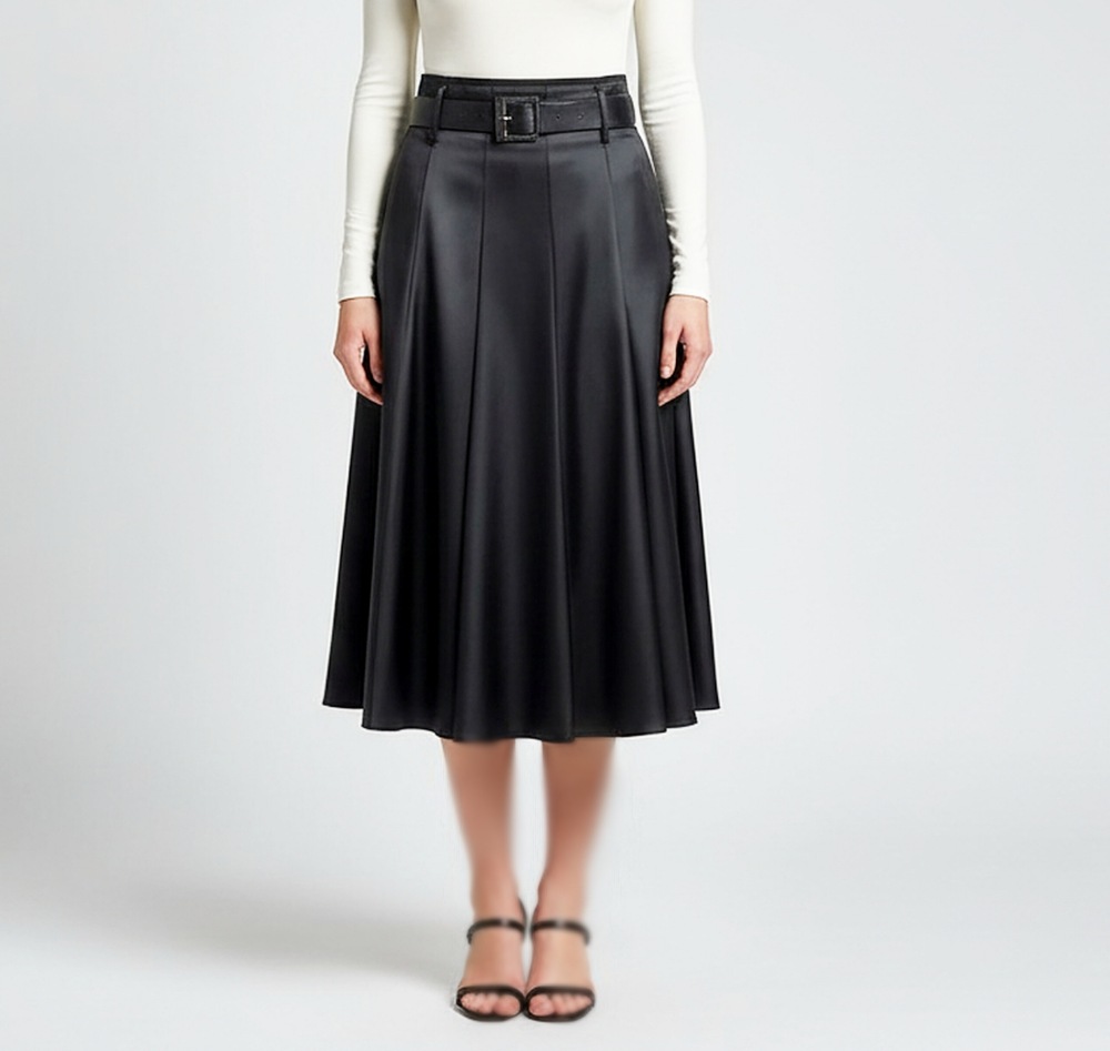 دامن ساتن نیم کلوش زیر زانو میدی کمر دار زنانه ۱۰ ترک کد 1124