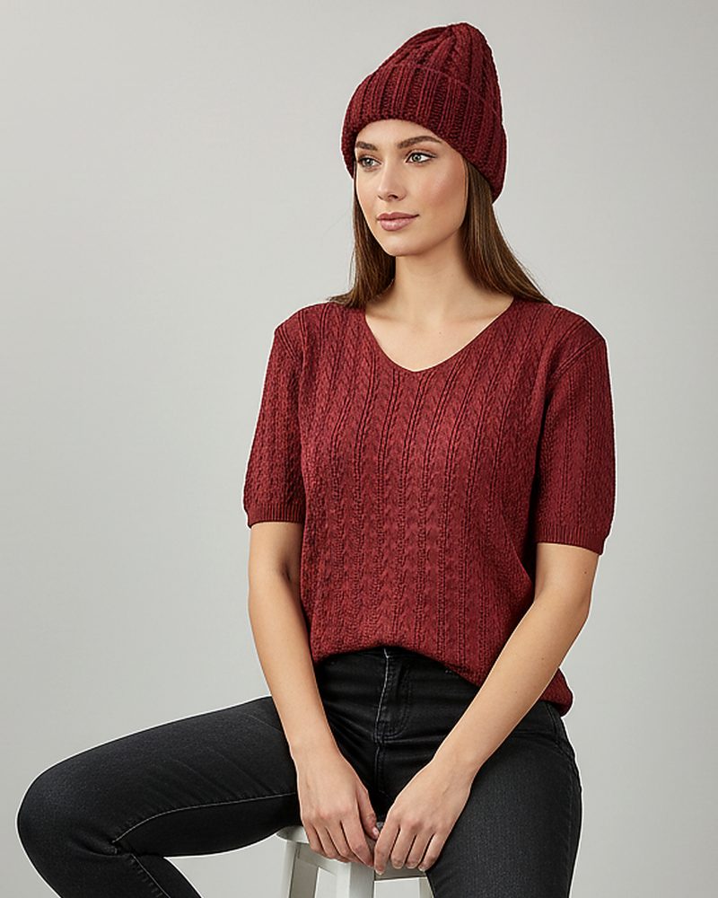 تیشرت جناقی ریز بافت یقه هفت آستین کوتاه تمام کش زنانه کد1743