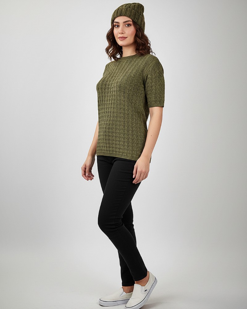 بلوز بافت زنانه آستین کوتاه کش بافت جناقی یقه گرد کد 1874