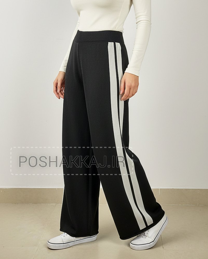 شلوار بافت زنانه بغل دو خط راسته گشاد بلند کمر کش کد 1877