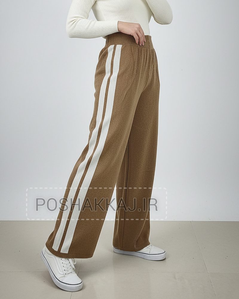 شلوار بافت زنانه بغل دو خط راسته گشاد بلند کمر کش کد 1877