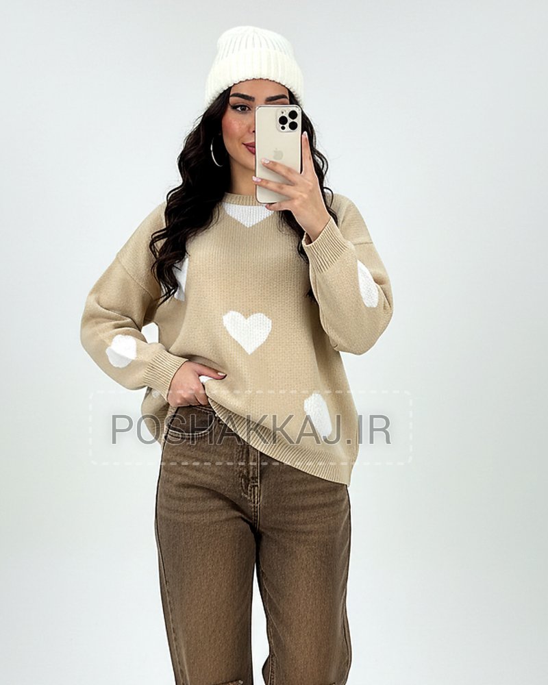 بلوز بافت زنانه قلبی آستین بلند یقه گرد پایین و مچ کش بافت ریز بافت کد 1875