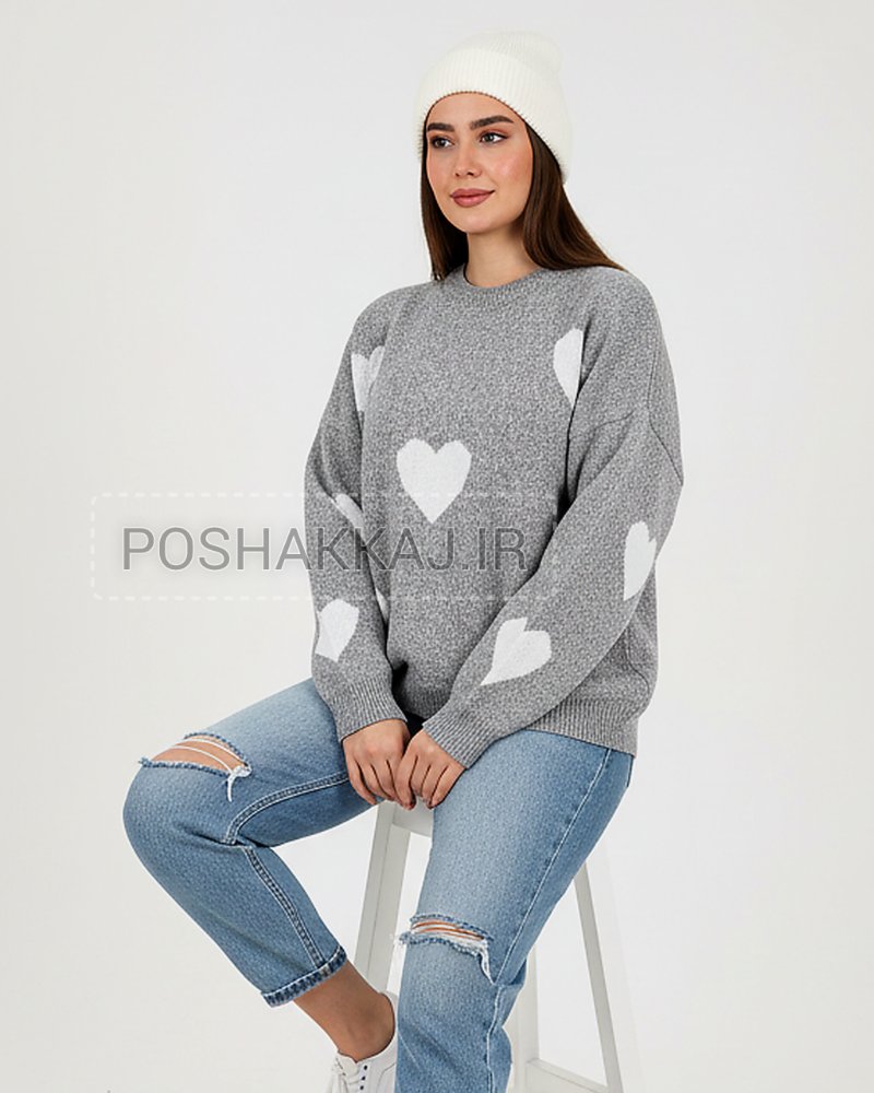 بلوز بافت زنانه قلبی آستین بلند یقه گرد پایین و مچ کش بافت ریز بافت کد 1875
