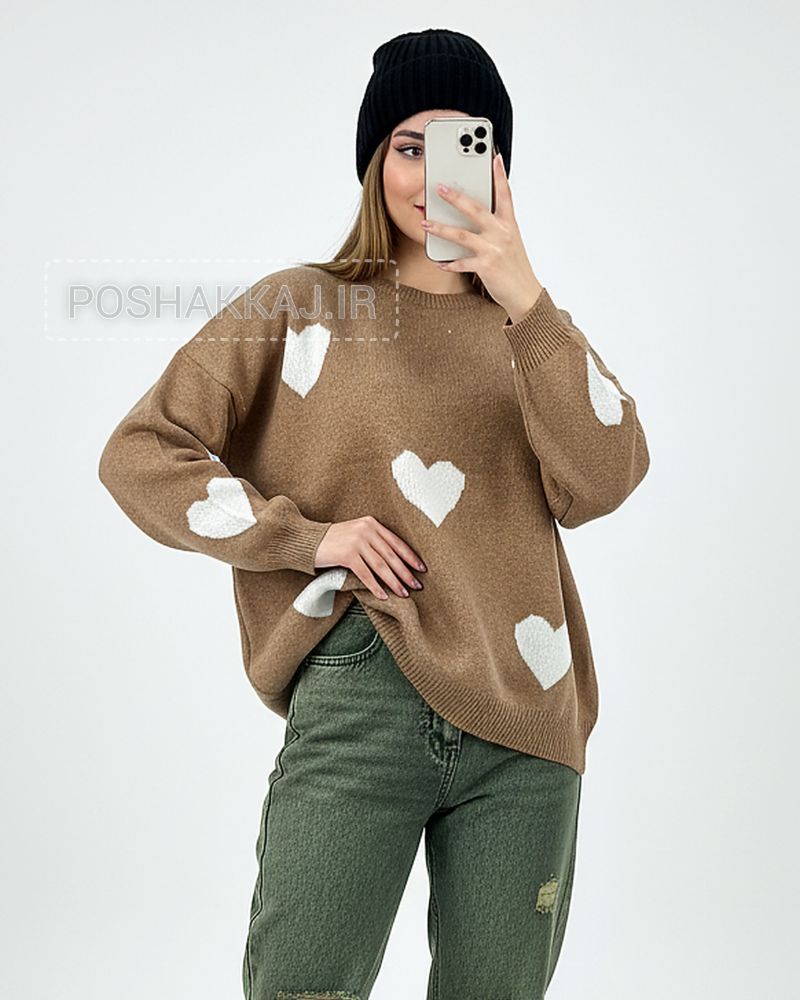 بلوز بافت زنانه قلبی آستین بلند یقه گرد پایین و مچ کش بافت ریز بافت کد 1875