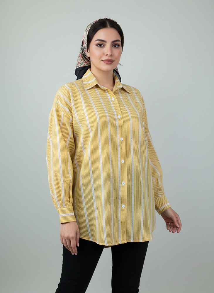 تونیک مانتویی راه راه یقه مردانه طرح زنجیر کد 1678