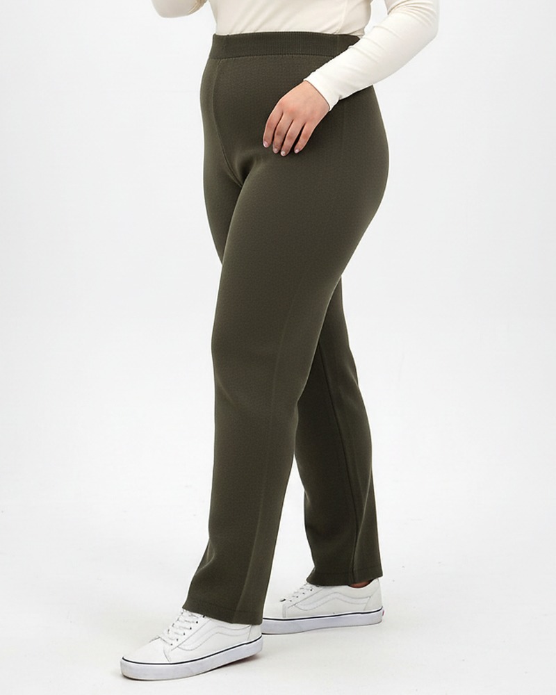 شلوار بافت سایز بزرگ زنانه فاق بلند راسته نیم بگ کمر کش کد 1884