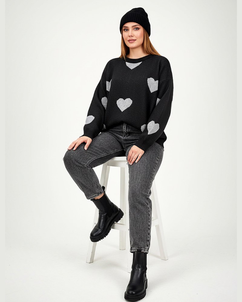 بلوز بافت زنانه قلبی آستین بلند یقه گرد پایین و مچ کش بافت ریز بافت کد 1875