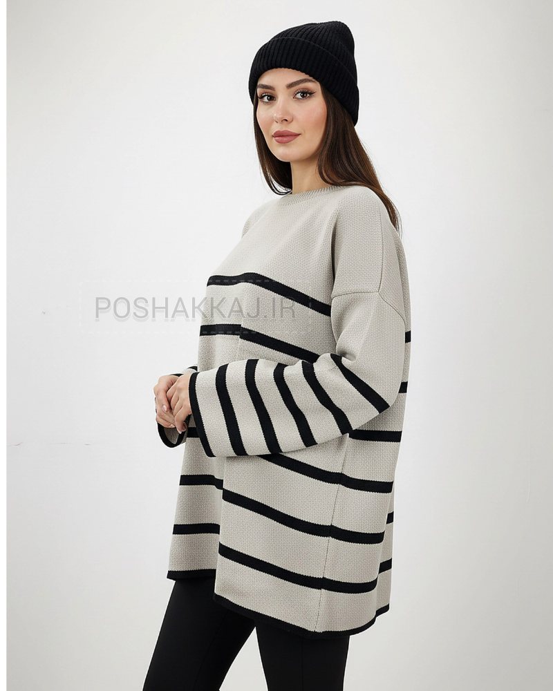 بلوز بافت زنانه راه راه دشت آستین بلند یقه گرد قد 75 کد1886