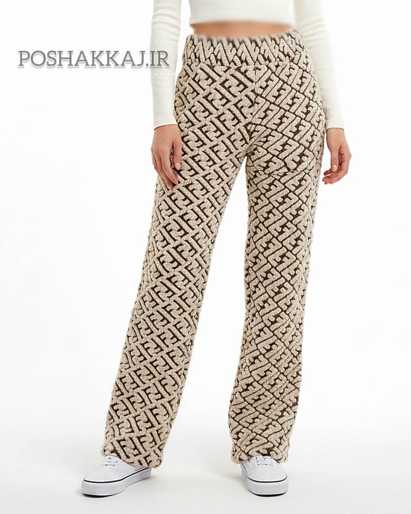 شلوار بافت زنانه ضخیم طرح فندی برجسته راسته کمر کش کد 1890