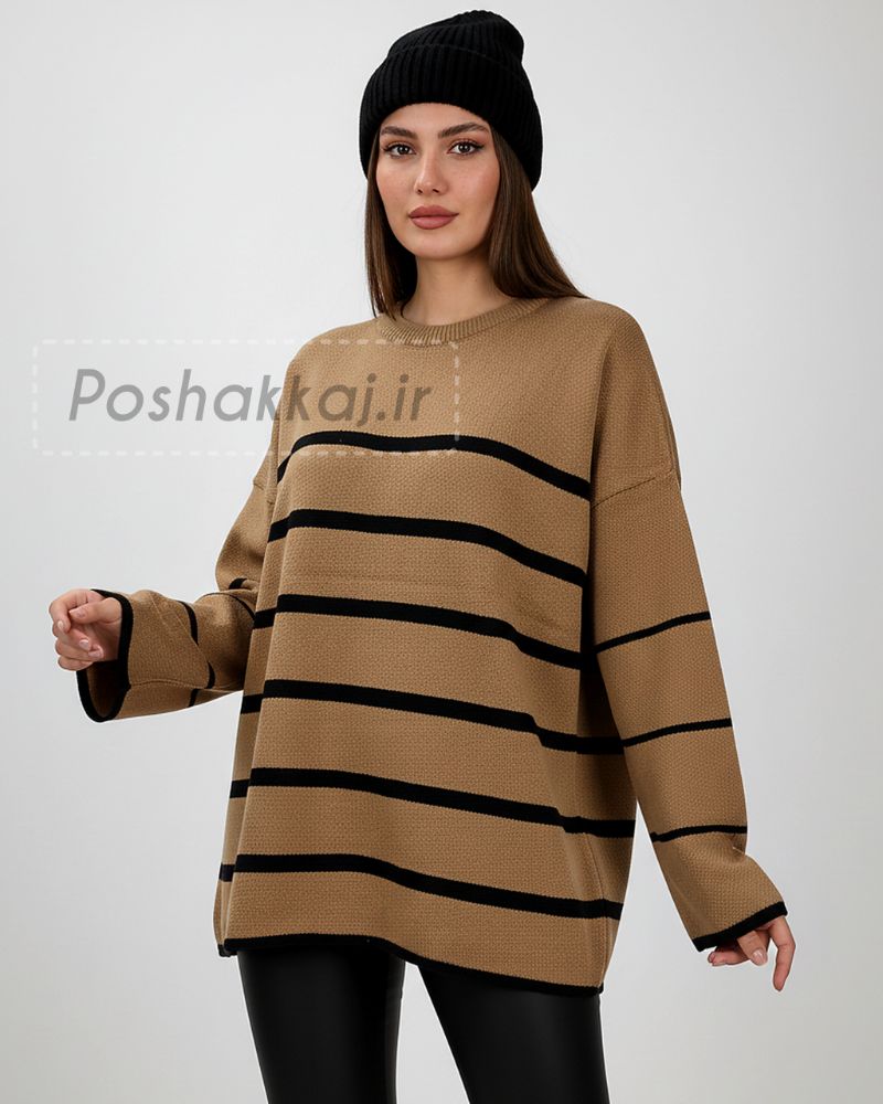 بلوز بافت زنانه راه راه دشت آستین بلند یقه گرد قد 75 کد1887