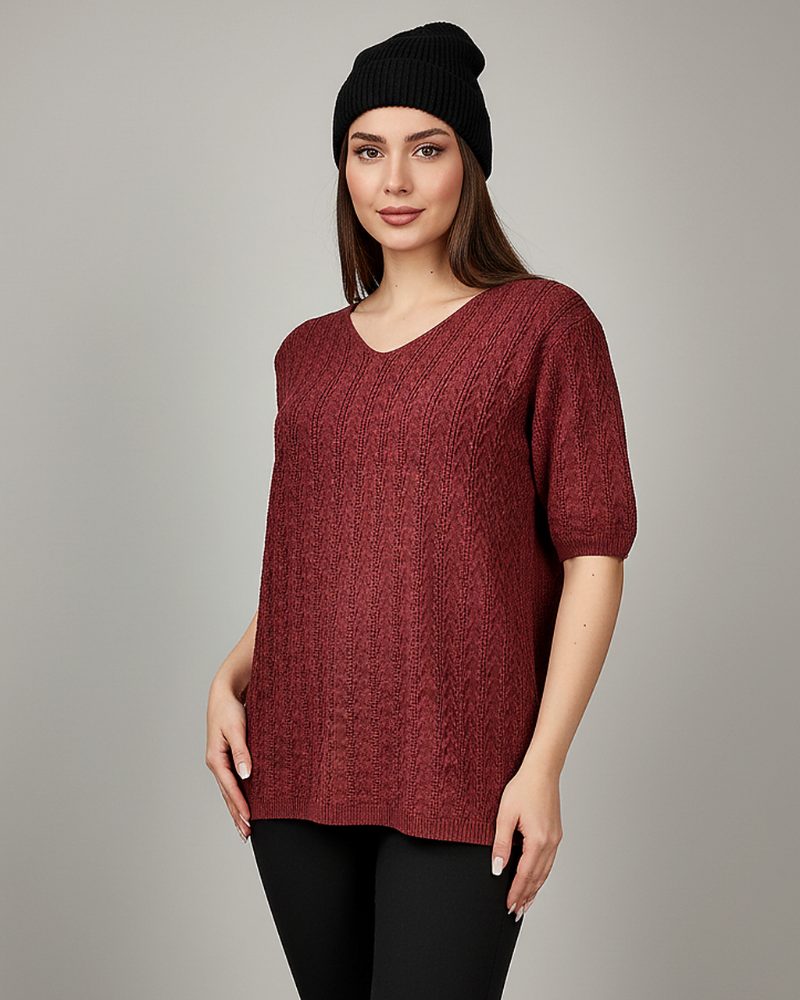 تیشرت جناقی ریز بافت یقه هفت آستین کوتاه تمام کش زنانه کد1743