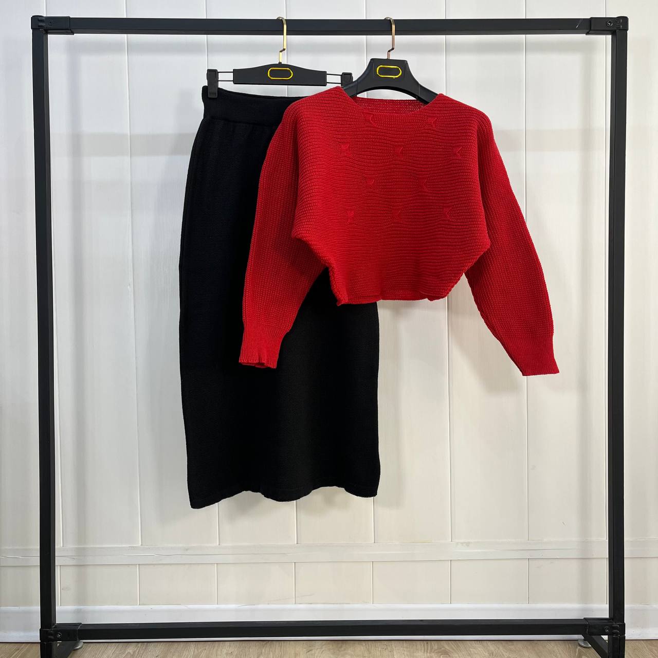 ست بافت کراپ دامن طرح زاپ پروانه آستین بلند زنانه کد 1893