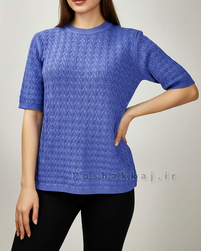 بلوز بافت زنانه آستین کوتاه کش بافت جناقی یقه گرد کد 1874