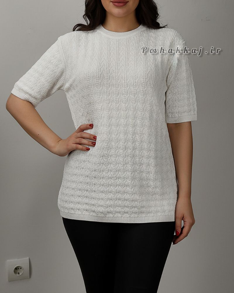 بلوز بافت زنانه آستین کوتاه کش بافت جناقی یقه گرد کد 1874