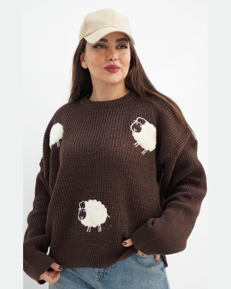 بلوز بافت زنانه لش گلدوزی ببعی جودان بافت یقه گرد آستین بلند کد 1896