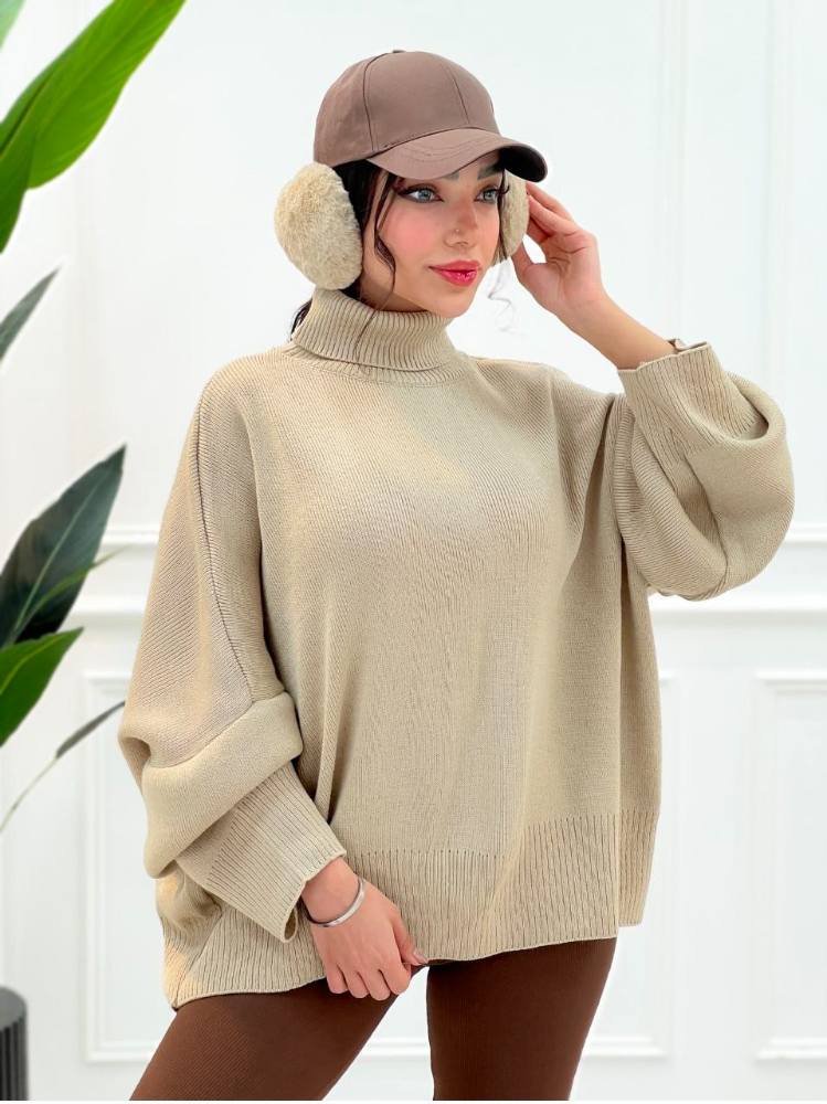 بلوز بافت لش یقه اسکی زنانه آستین بلند ریز بافت ساده کد 1901