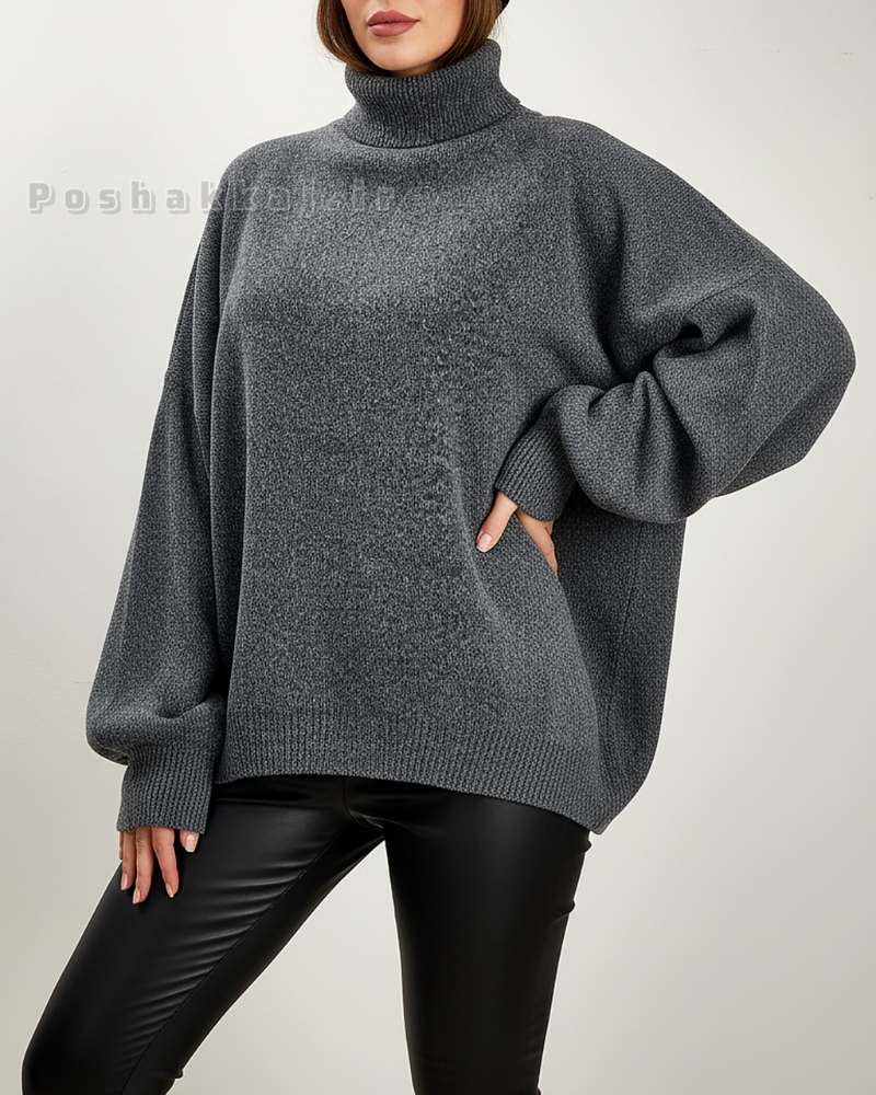 بلوز بافت لش یقه اسکی زنانه آستین بلند ریز بافت ساده کد 1901