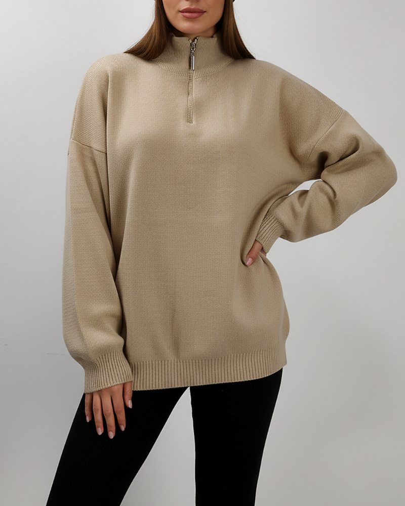 بلور بافت زنانه نیم زیپ یقه ایستاده لش آستین بلند ساده کد 1900