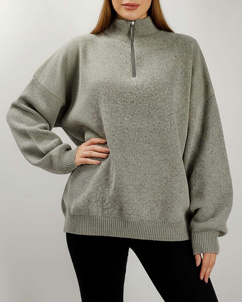 بلور بافت زنانه نیم زیپ یقه ایستاده لش آستین بلند ساده کد 1900