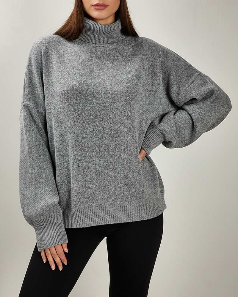 بلوز بافت لش یقه اسکی زنانه آستین بلند ریز بافت ساده کد 1901