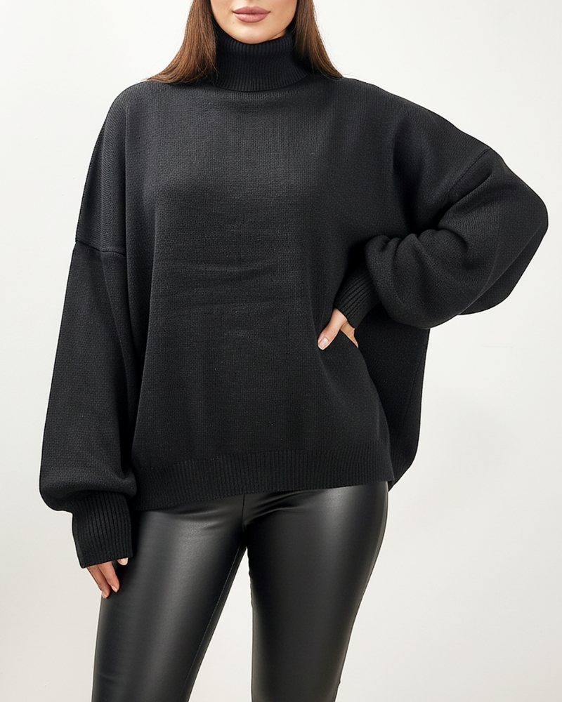 بلوز بافت لش یقه اسکی زنانه آستین بلند ریز بافت ساده کد 1901