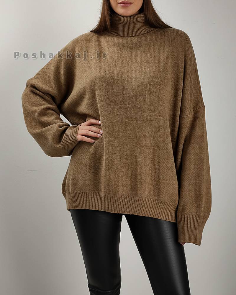 بلوز بافت لش یقه اسکی زنانه آستین بلند ریز بافت ساده کد 1901