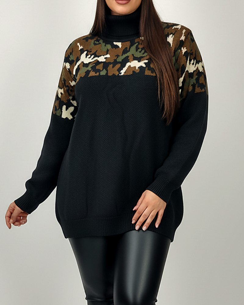 بلوز بافت زنانه یقه اسکی ترکیبی طرح کماندویی آستین بلند نخ آکریل ریز بافت کد 1918