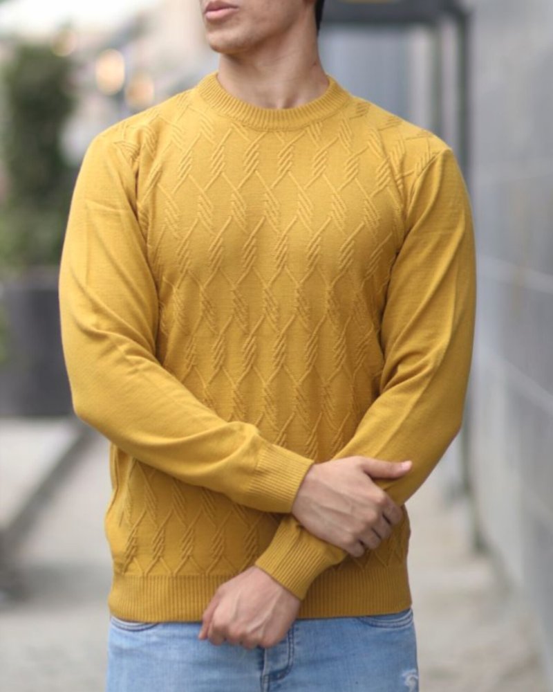 بلوز بافت مردانه یقه گرد طرح فنس ریز بافت نخ اکریل کد 1921