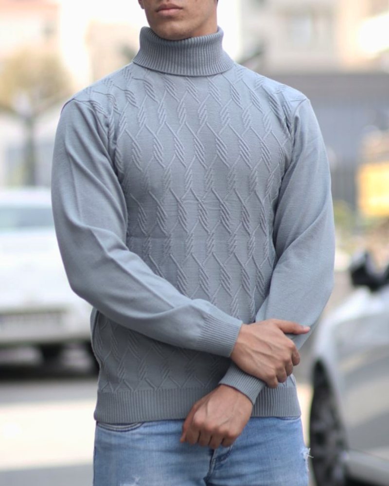 بلوز بافت مردانه یقه اسکی آستین بلند طرح فنس جنس نخ اکریل کد 1922