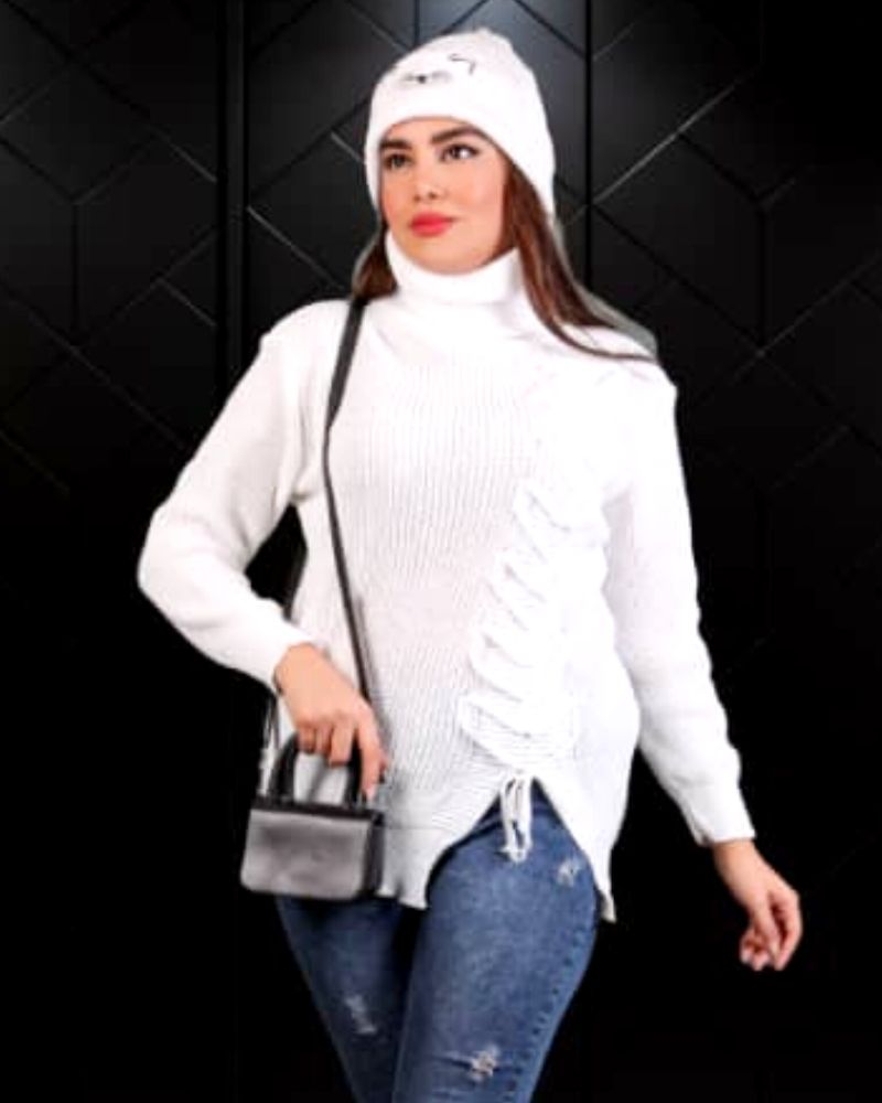 بلوز بافت یقه اسکی زنانه جودان بافت یک طرف گیس بافت کد 1924