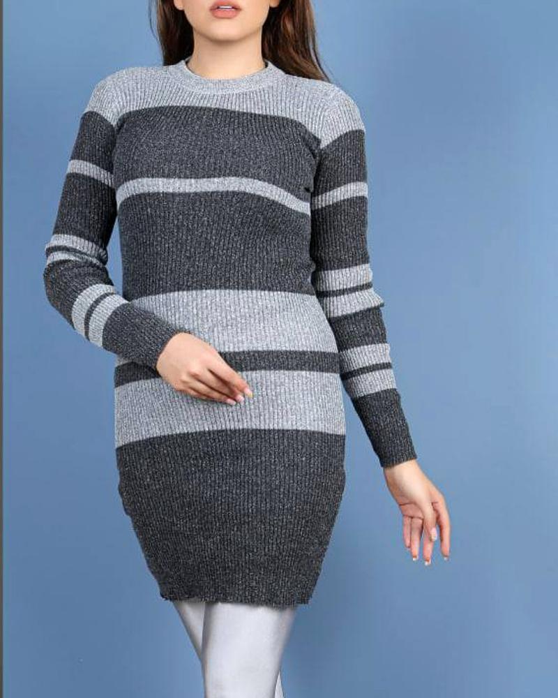 تونیک بافت زنانه جذب کبریتی طرح رینگی دو رنگ تمام کش بافت آستین بلند کد 1930