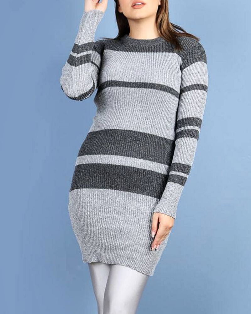 تونیک بافت زنانه جذب کبریتی طرح رینگی دو رنگ تمام کش بافت آستین بلند کد 1930