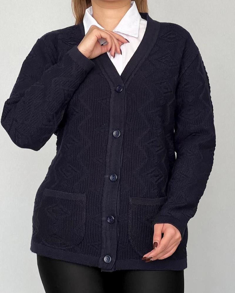 ژاکت بافت پنج دکمه نخ اکریل دو جیب یقه هفت زنانه کد1778