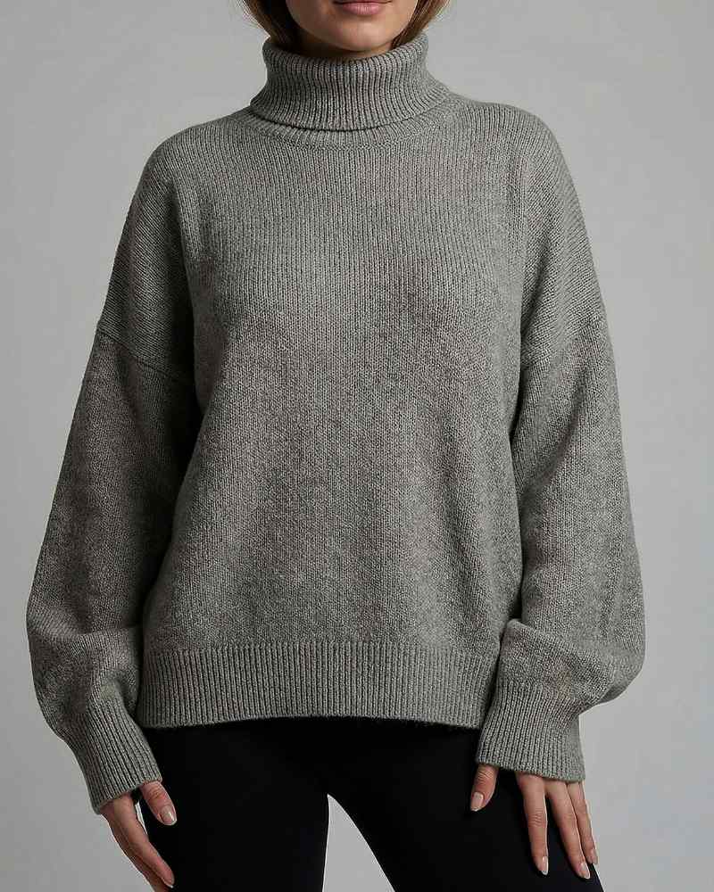 بلوز بافت زنانه لش کوتاه یقه اسکی آستین بلند ساده ریز بافت کد 1948