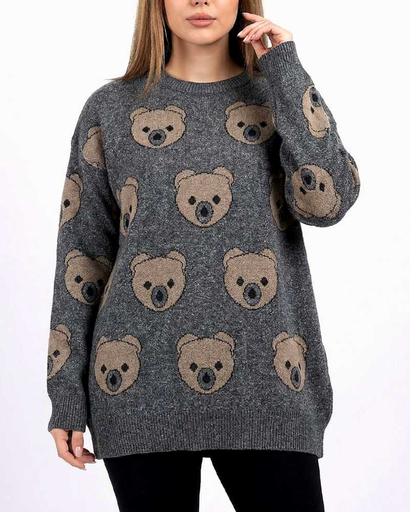 بلوز بافت زنانه ریز بافت طرح خرس تدی یقه گرد آستین بلند کد 1959