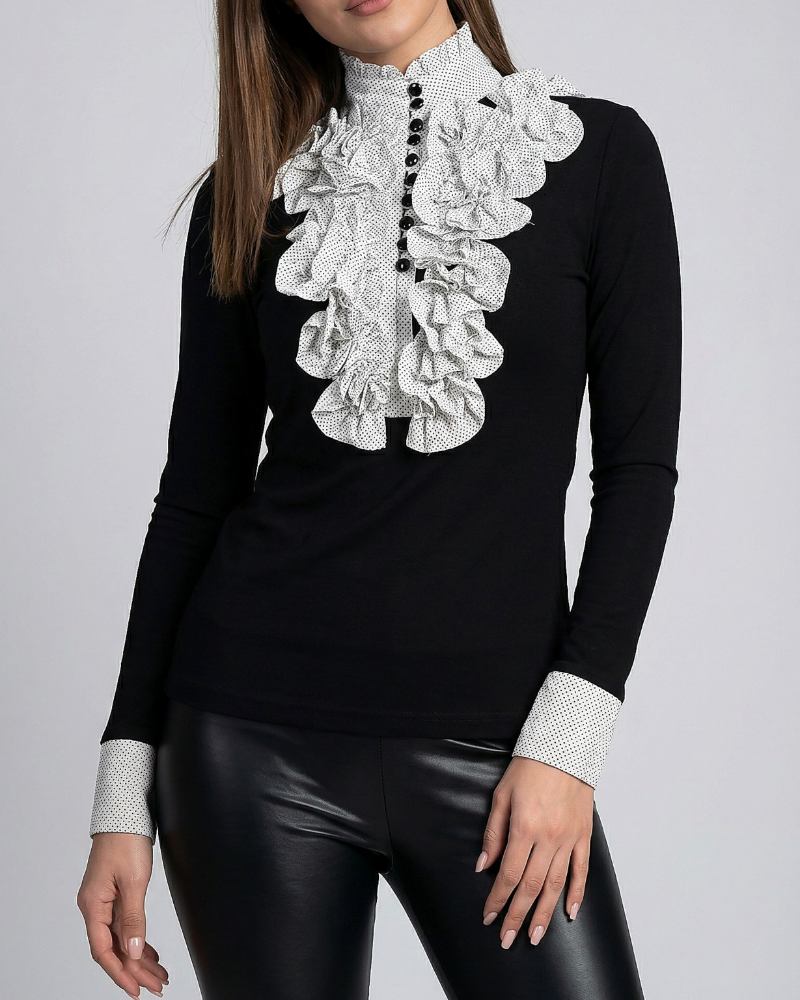 شومیز جذب زنانه یقه جابو ایستاده خال خال آستین بلند وارداتی کد 1964