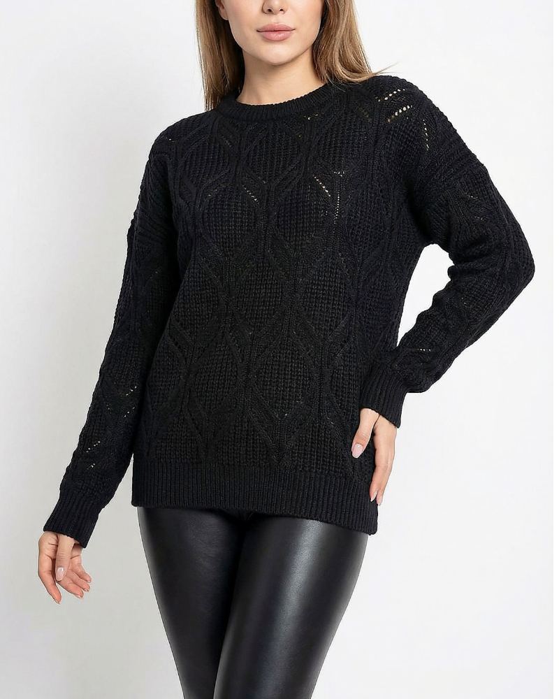 بلوز بافت زنانه طرح برگی یقه گرد آستین بلند کد 1954