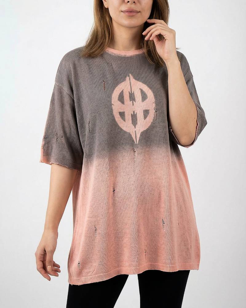 تیشرت زنانه لش چاپ پیستوله زاپ دار یقه گرد نخ ترویرا کد 1985