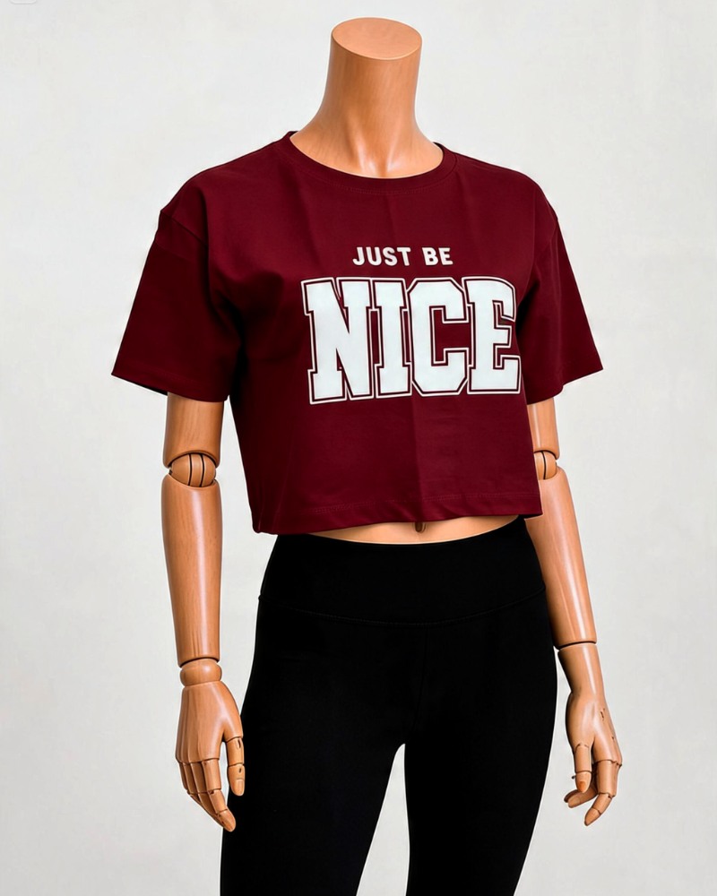 کراپ نخ پنبه یقه گرد آستین کوتاه چاپ nice کد1798